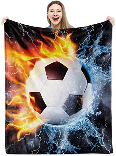 Teslite Kuscheldecke Fußball Kinder, Super Flauschig Flanell Fleecedecke, Weich Plüsch Wohndecke Geschenke für Junge Mädchen, Decke Überwurfdecke Sofa Couch Deko, 101cm x 127cm, Fußball - Schwarz