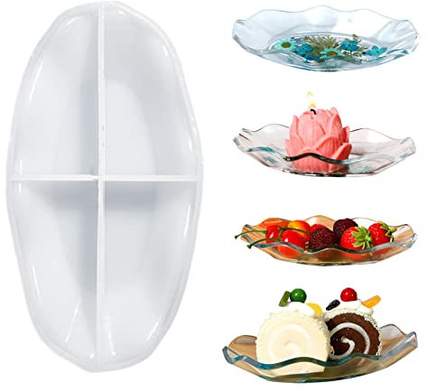 Moldes de silicona de resina epoxi Molde de fundición Bandeja Posavasos de resina, Bandeja de frutas Moldes de resina, Bandeja Plato Moldes Molde Placa Resina Moldes de Bandeja de té Posavasos (Oval)