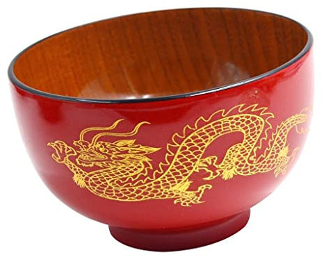 misppro Nouilles de riz rondes en bois faites à la main, cadeau unique pour les amoureux, les couples, les amis, la famille, style chinois – Rouge + Dragon