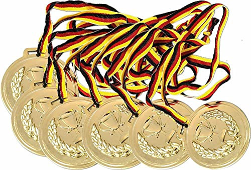 Kaufen-Schenken-Spielen KSS 6 x Medaillen groß ca. 6 cm Durchmesser ! mit Schwarz, rot, Gold Band für Kindergeburtstag, Mitgebsel, Mitbringsel, Party