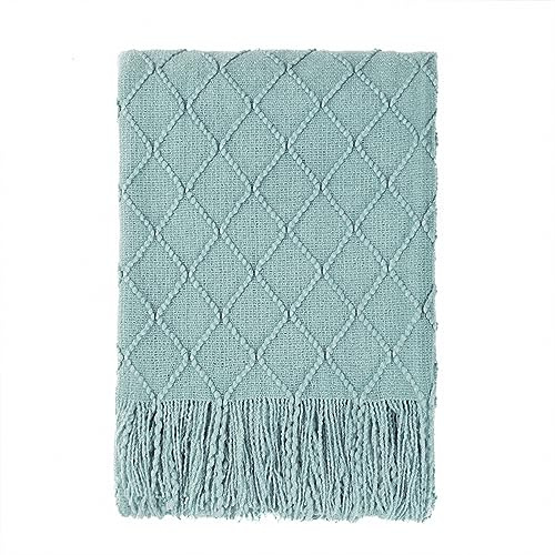 BOURINA Textured Solid Soft Sofa Throw Couch Cover Knitted Decorative Blanket,Aqua, 127x228cm
