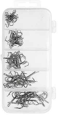 50 Stück Drillinge Haken, Drillinge Angelhaken, Runde Angelhaken, Treble Angelhaken, Kohlenstoffstahl Angelhaken mit Box für Salzwasser Süßwasser Fischen 2# 4# 6# 8# 10#, Schwarz