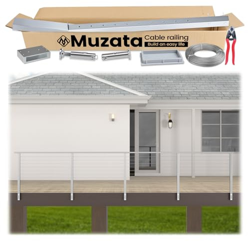 Muzata 6.5-13ft Brushed Side Mount Complete Cable Railing Kit 36in RCF2
