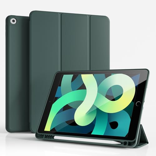 ZKTUYU Hülle für iPad 9. / 8. / 7. Generation mit Stifthalter 10.2 Zoll Modell 2021/2020/2019, Ultradünne Schutzhülle aus TPU mit Standfunktion für iPad 10,2 Zoll, Auto Wachen/Schlafen Funktion, Grün