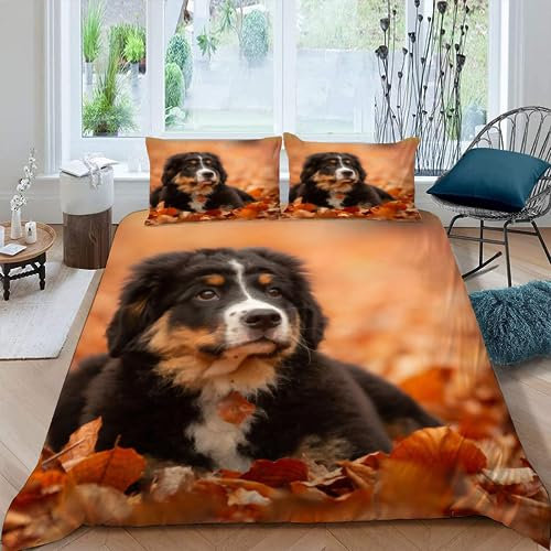 NYSMGS Kinderbettwäsche 135x200 Berner Sennenhund Mädchen Jungen Kinder 3D Druck Hund Haustier Bettbezug Weich Mikrofaser Sommer Bettwäsche-Sets 3 Teilig mit Reißverschluss und 2 Kissenbezüge 80x80cm