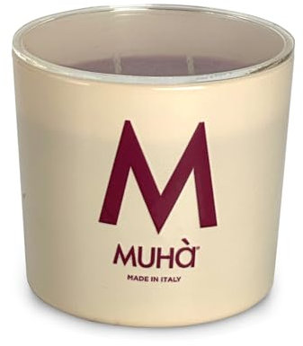 MUHA' | Candela Profumata in Vetro Beige, Fragranza Uva e Fico, Profumatore per Ambienti, Formato da 270 Gr