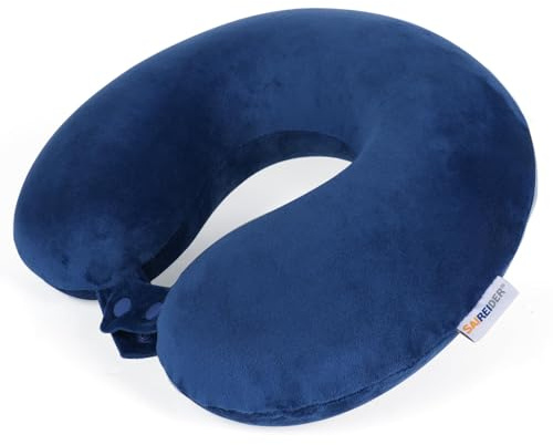 SAIREIDER Cuscino da viaggio in 100% memory foam, con aeroplani, per evitare che le teste cadano in avanti, cuscini per il collo da viaggio (blu navy)