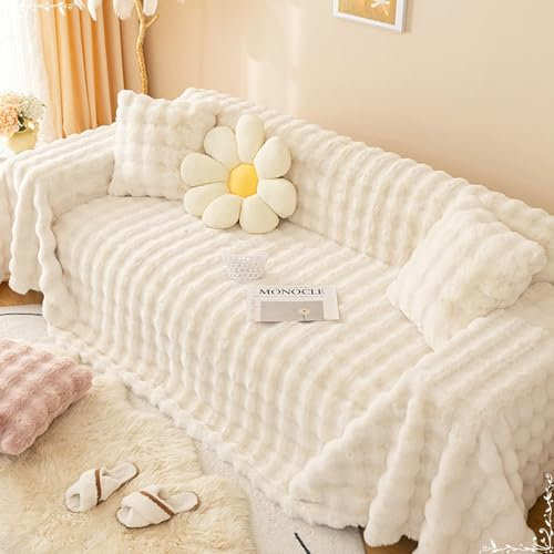 ANAZOZ Couchbezug 2 Sitzer, Sofaüberwurf Flanell Einfarbige Creme Sofaüberwürfe Wohnlandschaft 180x200