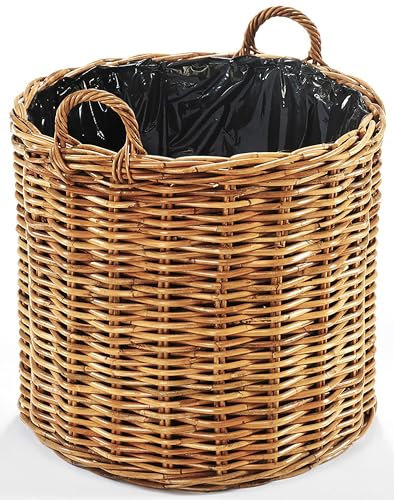 Kobolo Rattanübertopf Pflanzkorb Übertopf Pflanzkübel Rattan lacak rund - mit Folie ausgestattet XXL