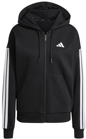 adidas Women's Essentials 3-Stripes Full-Zip Fleece Hoodie, Black, XS
