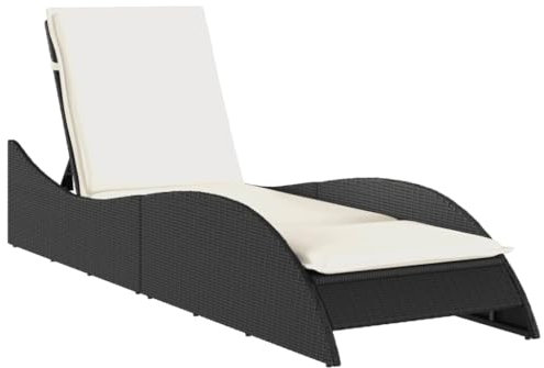 vidaXL Sonnenliege, Gartenliege mit Auflage, Relaxliege Liege Verstellbare Rückenlehne, Gartenmöbel Strandliege Stahlrahmen, Schwarz Poly Rattan