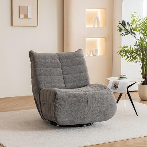 Merax Massagesessel Teddy Plüsch-Drehsessel mit Massage und Heizung elektrischer Massagesessel für das Wohnzimmer Grau