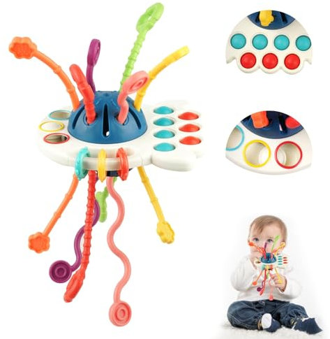 Vicloon Sensorisches Baby Spielzeug, Spielzeug mit Kordelzug, Montessori Spielzeug ab 1 2 3, Motorikspielzeug Spielzeug ab 1 Jahr Sensorik Spielzeug, Silikon Zugschnur Aktivitätsspielzeug