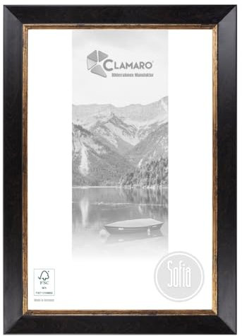 CLAMARO 'SOFIA' Bilderrahmen Antik 20x30 Massivholz | Dunkelbraun | 50 mm breite Shabby Chic Vintage Barock Leiste | Holzrahmen inkl. Acrylglas, Rückwand, Metall Aufhänger