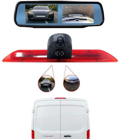 Dolphin Automotive Dual Rear Reversing Camera Fits Ford Transit Van 2014 Onwards (Camera With Dual 4.3 Clip On Mirror Monitor)