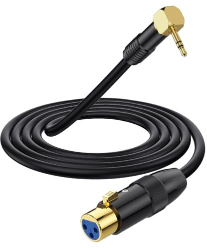 HTGuoji Cable de micrófono de ángulo rectangular de 90 grados de 3,5 mm a XLR, cable XLR a conector jack de 3,5 mm, estéreo de 1/8 pulgadas a XLR hembra adaptador para portátil, cámara, sonido, DV