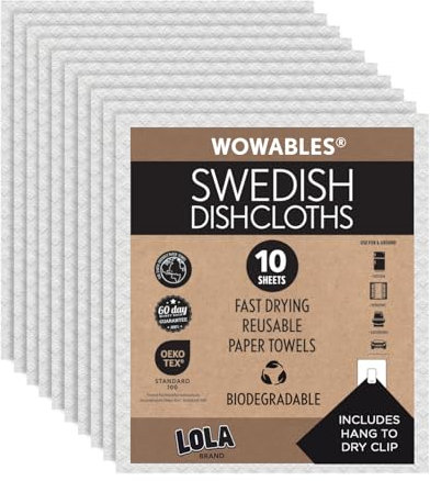 LOLA Paños de cocina suecos, biodegradables, reutilizables, absorbentes de celulosa, paños de esponja de cocina, sin residuos, sin olor, fabricados en Alemania