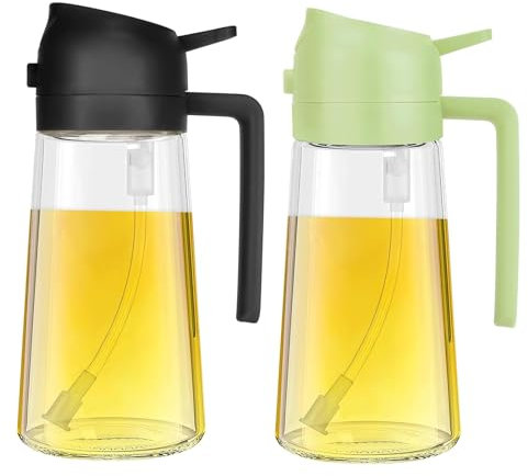 SWEET VIEW 470 ml 2 in 1 Dispenser Olio E Spruzzatore Olio, Dispenser di Olio D'Oliva per Friggitrice Ad Aria, Cucina, Insalata, Barbecue (Nero, Verde)