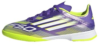 adidas Unisex Kinder F50 League Indoor Football Boots Kids, Purple Rush/Cloud White/Lucid Lemon, 34 EU