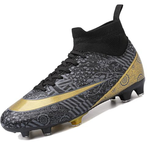 VTASQ Fußballschuhe Herren High Top Spike Cleats Professionelle Fussballschuhe Jugendliche Fußball Stiefel Athletics Fußballschuhe Trainingsschuhe Sportschuhe Wettkampf Schwarzes-2 43EU