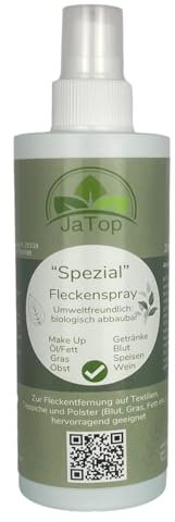 JaTop Spezial Fleckenspray, Fleckenentferner für Kleidung, Polster, Teppiche, Plüschtiere und mehr. Geeignet auch für Vorwerk Teppichreinigungs Systeme 250ml