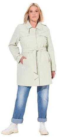 Ulla Popken Women's Trenchcoat, A-Linie, Hemdkragen, Bindegürtel Mäntel, Stein, 58/60
