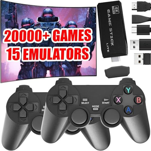 PZNETUE Retro Konsole Spielkonsole Game Stick, Retrolink 22.000+ Spiele mit 2 Wireless Controllern, Plug & Play HDMI für TV, Geschenk für Jungen & Erwachsene (Max Pro+)
