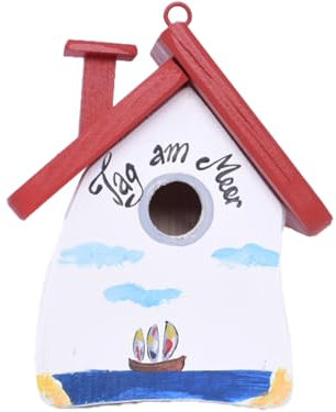 Nistkasten für Vögel Niststube Vogelhaus Liebesnest zum Anhängen - Mit Stil, Wildvögel helfen und und EIN Zuhause schenken! (Tag am Meer/weiß, Höhe 22cm)