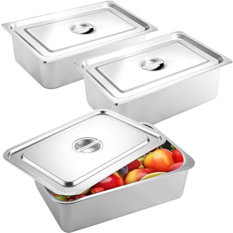 Set di 3 Ciotole per Alimenti in Acciaio Inox con Coperchio, Contenitore GN 1/3 e Gastro per il Panierstraße, per Cibi Caldi/Freddi, Catering