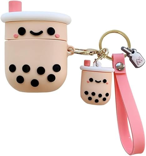 SGVAHY Kawaii Schutzhülle für AirPods Pro, lustiges süßes 3D-Cartoon-Design, Bubble Tea, weiche Silikon-Schutzhülle mit Schlüsselanhänger für Frauen und Mädchen