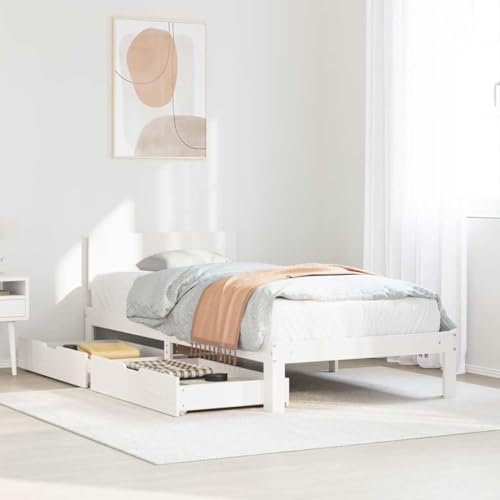 MOBCANT Massivholzbett mit Schubladen, Bettstütze Betten Tagesbett Bett Geeignet für Wohnungen Hotel Schlafzimmer Schulen Weiß 100x200 cm Kiefer