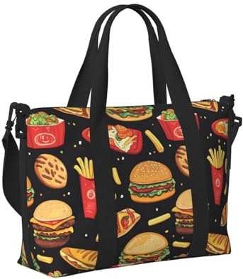 GVYGVY Laptop-Tragetasche für Damen, Arbeit – Burger-Hotdog-Pommes-Druck, Wochenendtasche für Frauen, Reisen, Fitnessstudio, Reisetasche für Herren, persönliche Gegenstände, Crossbody-Tasche für