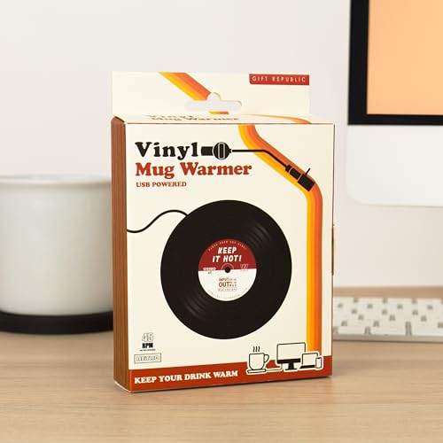 Gift Republic USB Mug Warmer - Retro Vinyl Record Design - Keep Coffee & Tea Warm at Your Desk - USB Powered Hot Drink Warmer - Fun Gift for Music Lovers & Office Use, Black