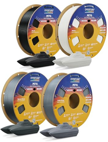 OVERTURE Rapid PETG Filament 1,75 mm Grautöne-Set, 4 kg | Mehrfarben-Set | Schneller Stabiler 3D Drucker Filament • Hohe Zähigkeit • Hohe Festigkeit • ±0,02 mm Maßgenauigkeit • FDM-kompatibel