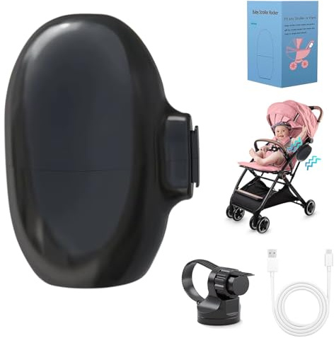 Kinderwagenschaukler, Einschlafhilfe Baby Wiederaufladbar (USB-C), 5 Einstellbare Schaukelintensitäten, leise (45 dB), 40-Min Timer, Universell Für Kinderwagen & Buggy (Schwarz)
