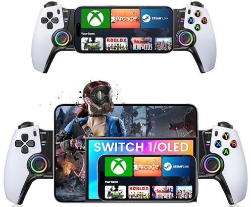 ALEEMTRY Bluetooth Mobile Gaming Controller for iPhone/Android/Tables,Wireless Gamepad for Xbox/Steam/GeForce Now/MFi Apple Arcade/Roblox,Phone Controller with Hall Effect Joystick/RGB