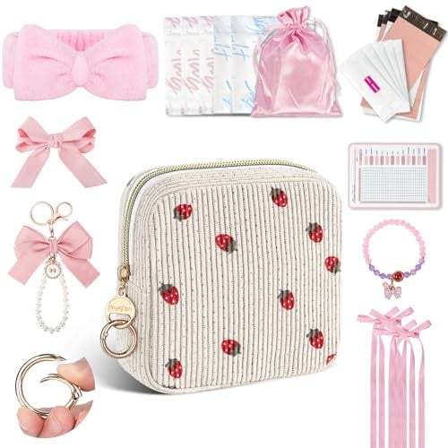 Porta Assorbenti da Borsa Set con Prodotti Mestruazioni Regalo Ragazza Adolescenti Sacchetti Bustina Portaassorbenti Igienici Pochette Piccola Porta-assorbenti Interni Donna Tampons Portatil(Fragola)
