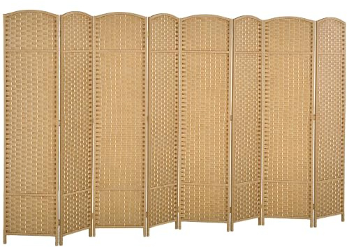 HOMCOM Paravent Interieur en Bois 8 Panneaux 320 x 170 cm Naturel | Séparateur de Pièce Pliable, Finition Tissée, Closion de Séparation, Salon, Chambre À Coucher, Maison