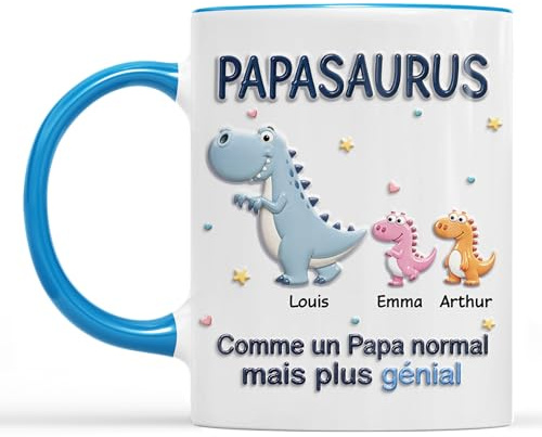 Cadeau Plus Mug Personnalisé - Papasaurus Normal Mais Plus Génial - Cadeau Papa, Cadeau fete des peres Personnalisé, Tasse Papa Personnalisé, Mug Fete Des Pere, Papi mug, Papa Tasse (2 Enfants)