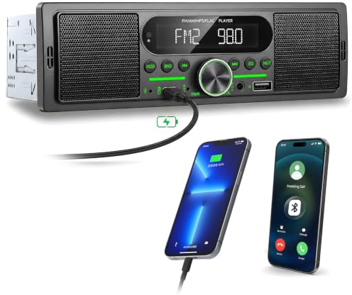 SIXTOP Autoradio 1 DIN Bluetooth Freisprecheinrichtung Auto MP3 Player FM/AM Radio USB/TF/AUX 60W x 4 Subwoofer Ausgang Audio Aufnahme Typ-C-Aufladung Farblichter
