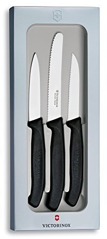 Victorinox Swiss Classic, Küchenmesser Set, 3teilig, Gemüse-, Tomaten- und Frühstücksmesser, Robuster Kunststoffgriff, Rostfreier Stahl, Schwarz Geschenkbox