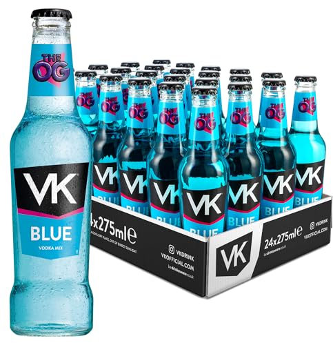 VK Alcopop Bottles 24 x 275ml Case - VK Blue - Fruity Vodka Based Alcopop Premixed Drink, 3.4% ABV Mixed Berry Ready To Drink