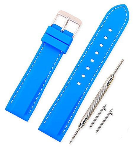 VINBAND Bracelet Montre en Silicone Libération Rapide Bande en Caoutchouc Souple Intelligente - 18, 20, 22, 24 mm Bracelets de Montres Caoutchouc (22mm, bleu clair)