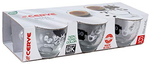 kasaviva Confezione 6 Tazze CAFFES/P Lavagna CC.75, Transparent, Taglia Unica, 6 unità