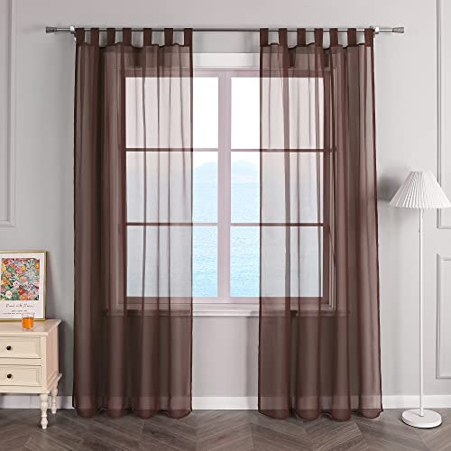 ESLIR Gardinen mit Schlaufen Vorhänge Fensterschal Transparent Schlaufenschal Voile Braun BxH 140x145cm 1 Stück
