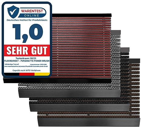 Floordirekt Fußmatte Power Brush 40 x 60 cm, Rot - Schmutzfangmatte Fußabtreter für außen und innen - Fussmatte Schuhabstreifer Türmatte