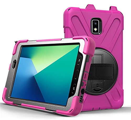XULIM Fonrest Heavy Duty Case for Samsung Galaxy Tab Active 2 8.0 Inch T390/T395/T397 Hybrid Shockproof Case with 360° Rotating Handle Stand Shoulder Strap S Pen Holder Red Rose