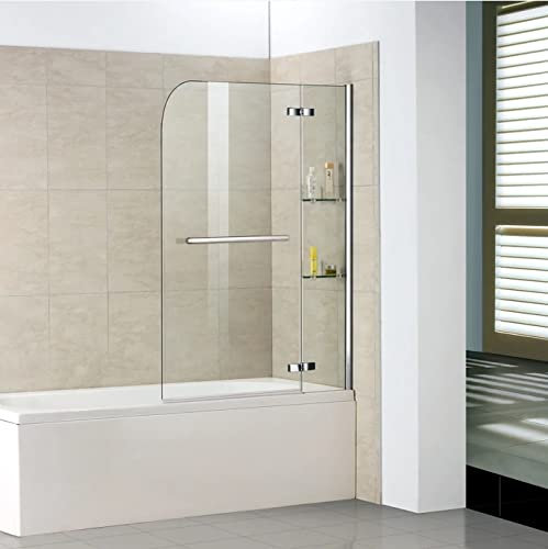 Aica Sanitär Badewannenaufsatz 120cm Badewanne Duschabtrennung Duschwand Dusche 2-tlg mit Eckregal,Handtuchhalter Höhe 140cm