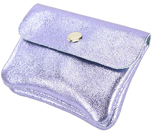 modamoda de P09 Damen Münzgeldbörse Geldbörse Portemonnaie Klein Leder Made in Italy P09, Farbe:Pastellviolett Metallic