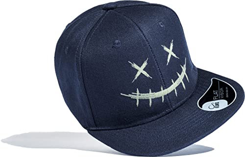 Baddery Kinder Cap : Scary Smile - Glow in The Dark - Leuchtende Kappe - Cappy Jungen Mütze (Blau)